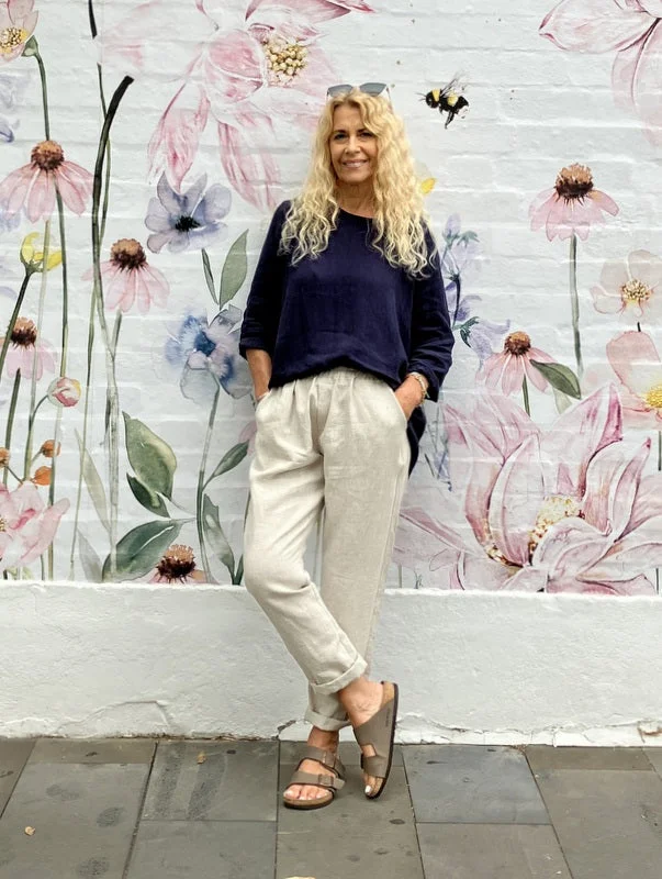 Jiva Maria Shirt-  Antique Washed Linen - Navy Youthful Women's Pop