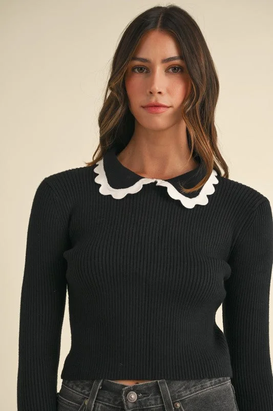Sweater Knit Top With Collar Vacation