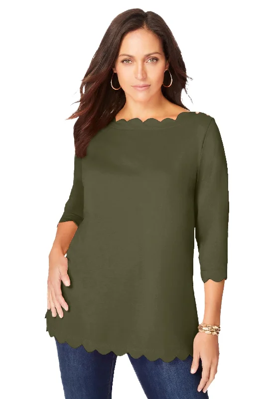 Scallop Boatneck Tunic Trendy Women's 
