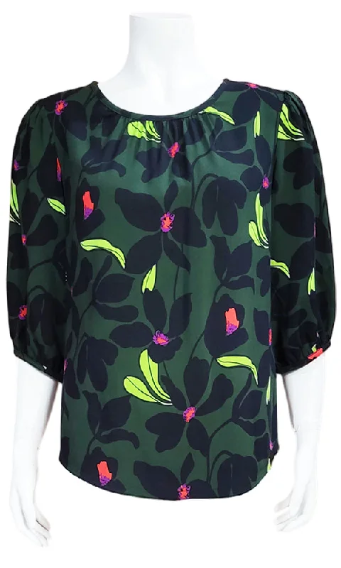 LYDIA Dark Leaf Blouse - OLIVE Compression