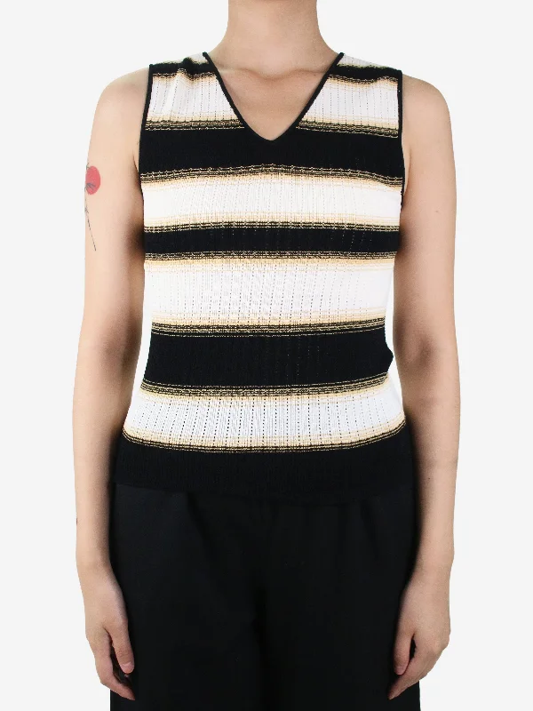 Black sleeveless striped top - size UK 10 French