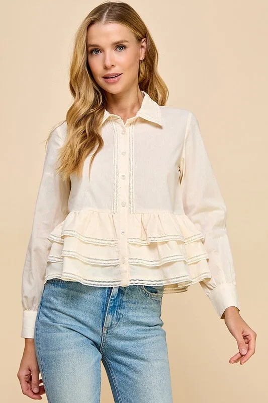 Peplum Button-Up Blouse Vintage Women's 1970S 