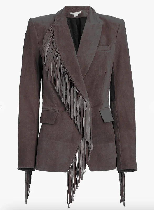 Etta Suede Fringe Blazer Polished Women's Silk
