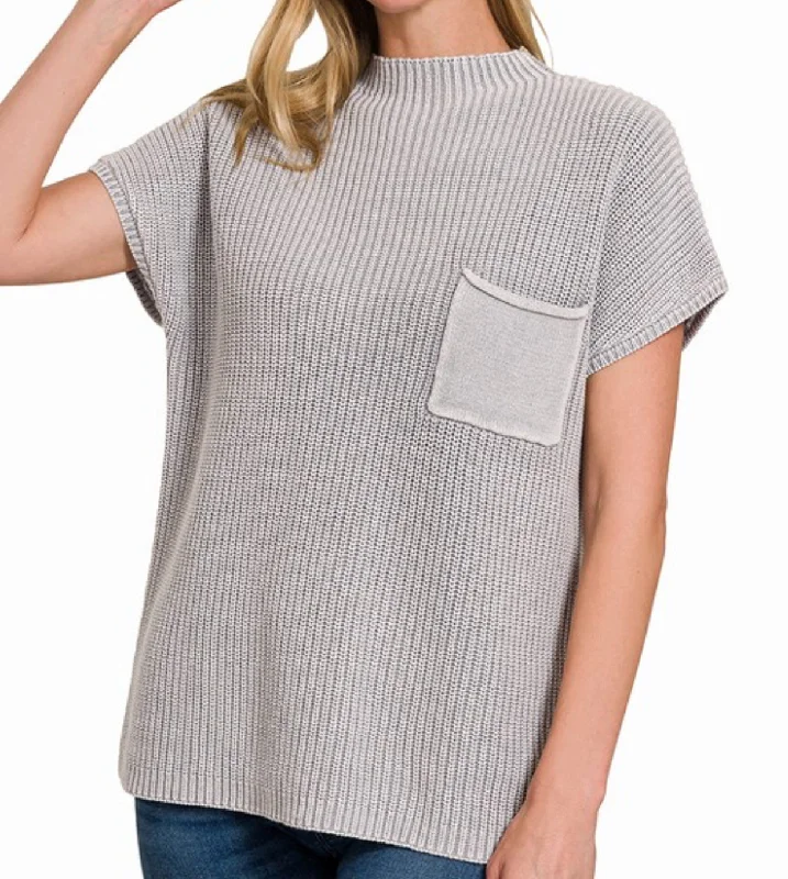 Washed Short Sleeve Sweater Grey Laid - back Women's Style