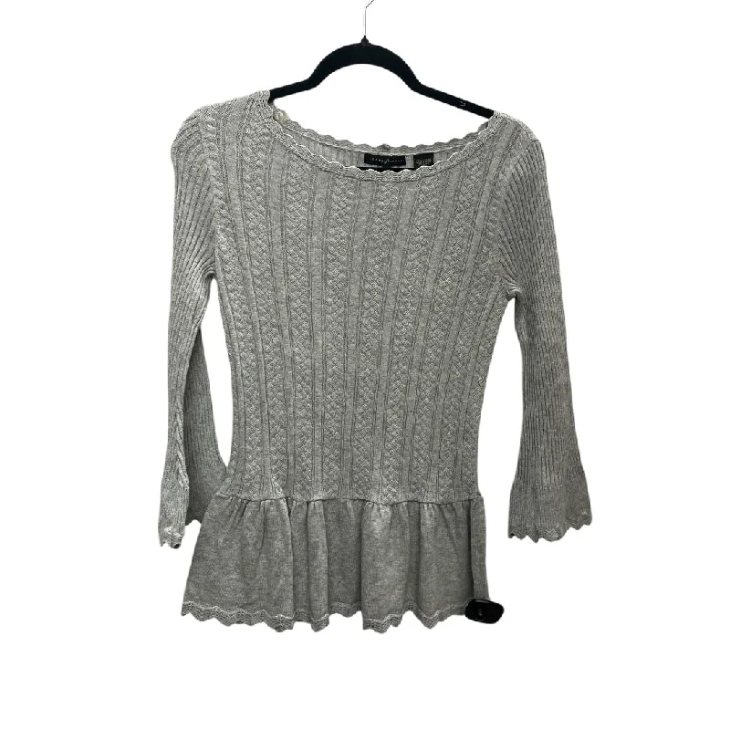 Top Long Sleeve By Jeanne Pierre In Grey, Size: S Dapper Women's Bow - adorned