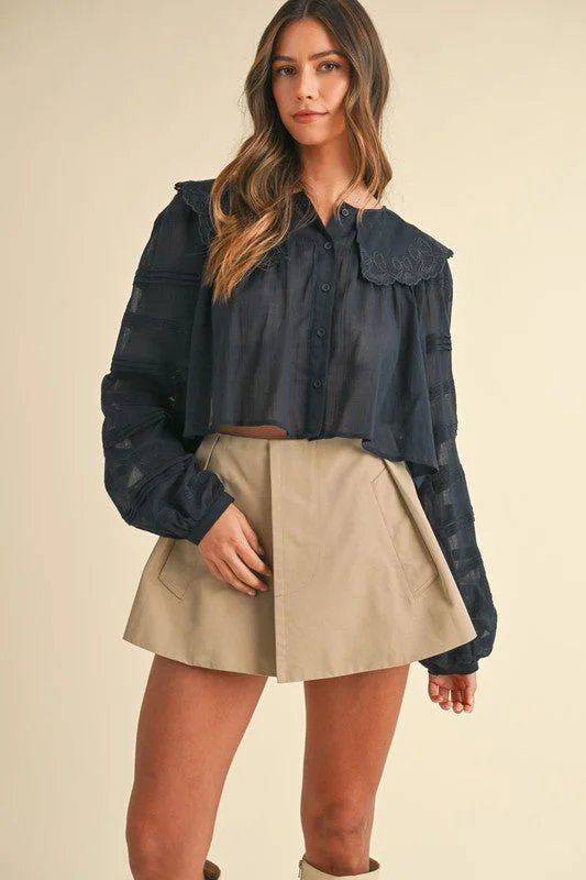 Bow-Embroidered Crop Blouse Classic Women's Tweed
