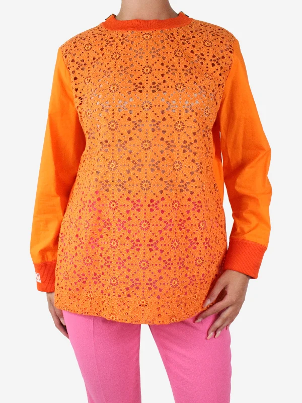 Orange floral embroidered blouse - size IT 44 Minimalist Women's Casual