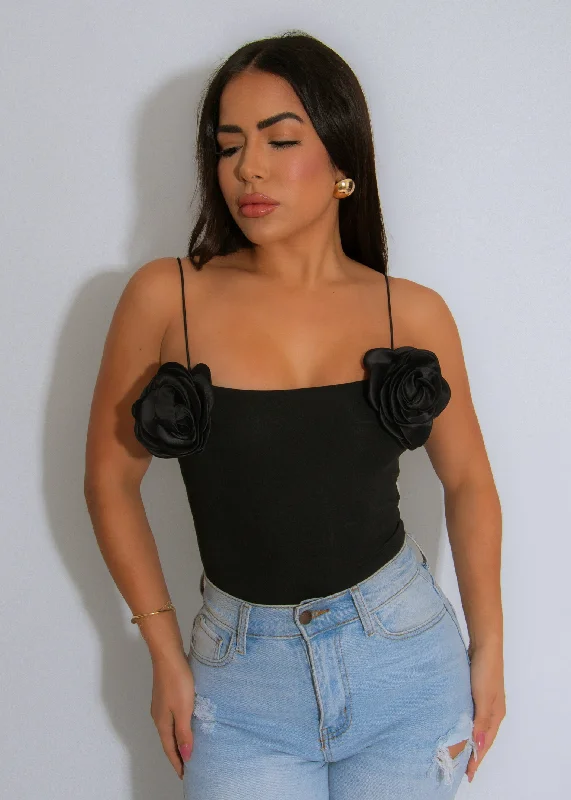 Petal Poise Floral Bodysuit Black Classic Women's Pin - striped