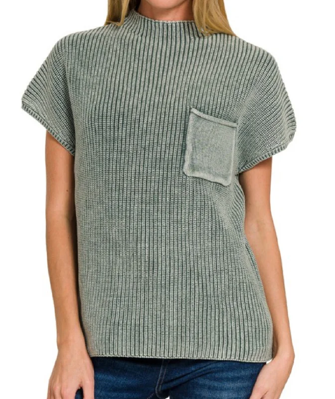 Washed Short Sleeve Sweater Ash Jade Modern Women's Tech