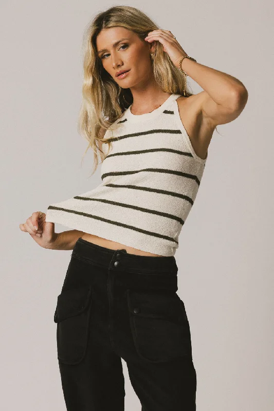 Kamari Striped Tank Top in Olive Traditional Women's 