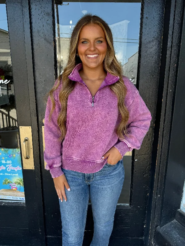 Purple acid wash fleece half zip Contemporary 