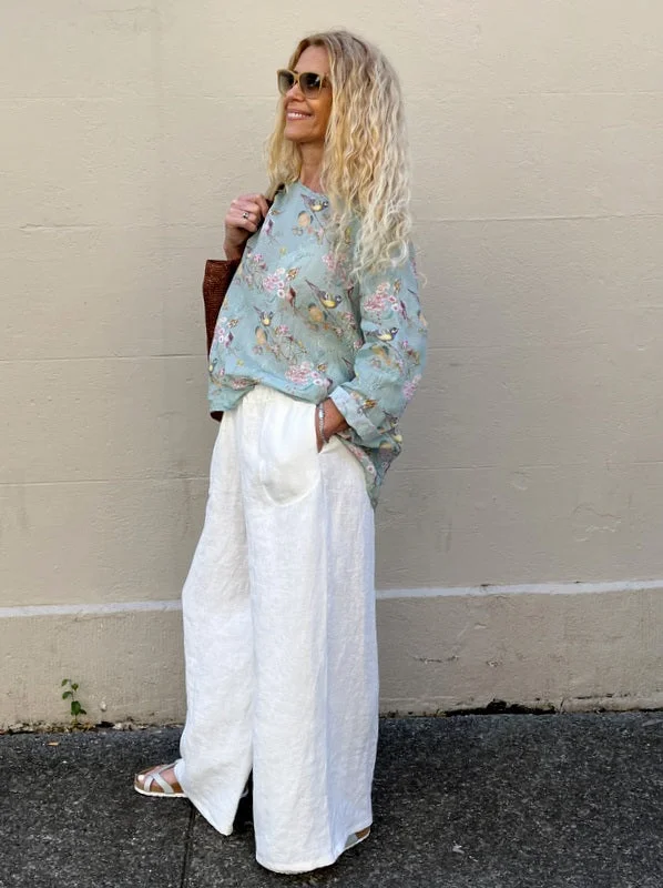 Jiva Maria Shirt - Song Bird Print - Ramie Elegant Women's 
