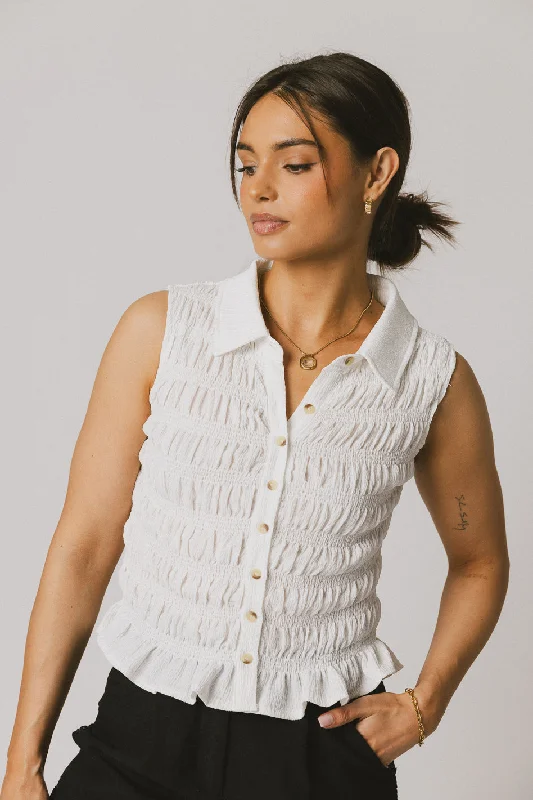 Russel Smocked Button Up in White Women