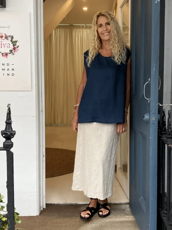Jiva Sleeveless Maria Shirt -Bluemoon - Light Weight Linen Classic Women's Tweed