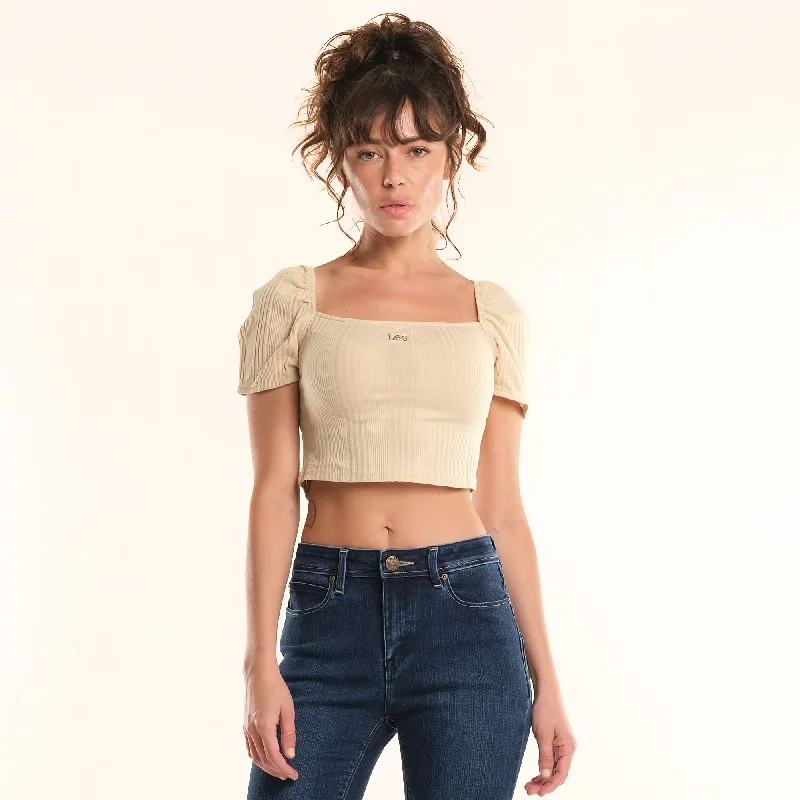 LEE LADIES PUFF SLEEVE SEXY CROP TOP WITH EMROIDERED LOGO Bohemian Women's Free