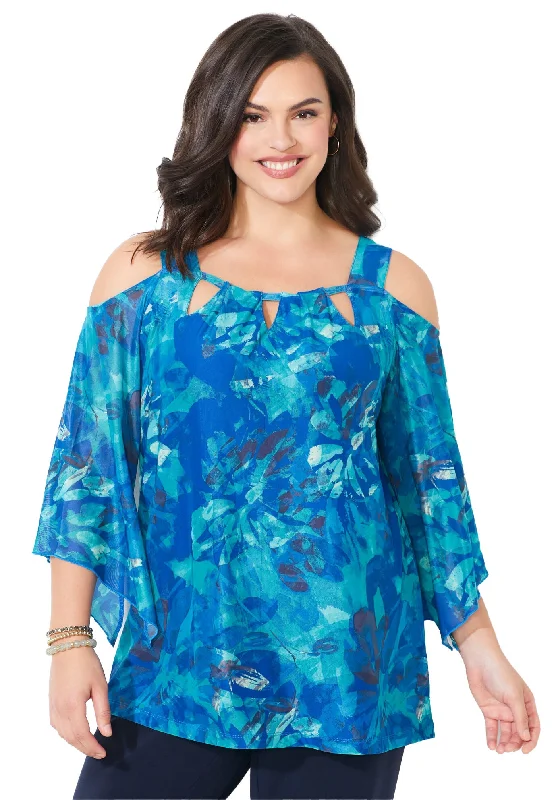 Mesh Cold Shoulder Top Tough Women's Military - inspired