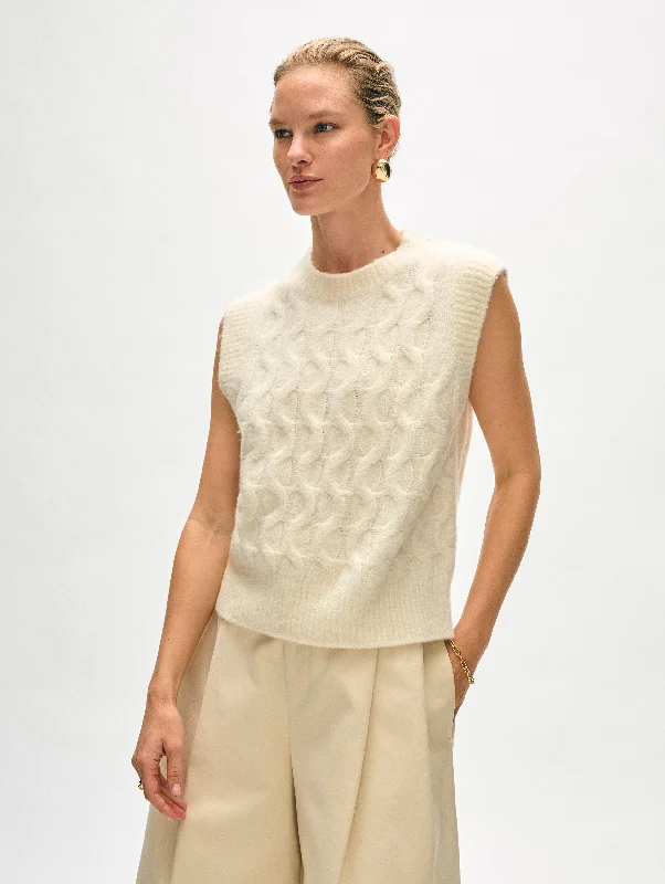 Merino Cashmere Bouclé Cable Vest French