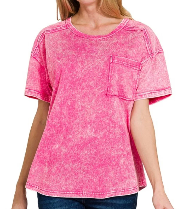 Acid Wash Pocket Tee Hot Pink Modern Women's 