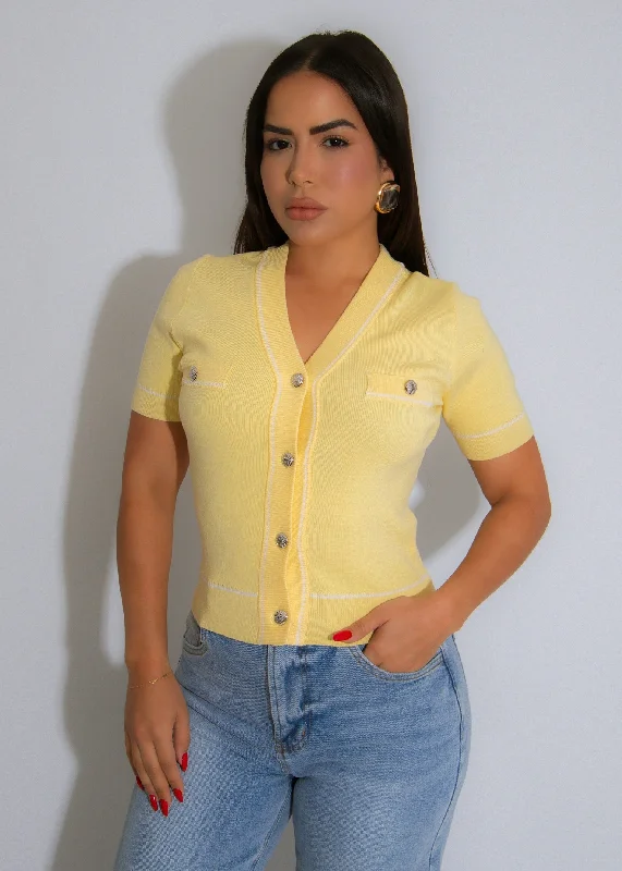 Luxe Button-Up Knit Long Top Yellow performance