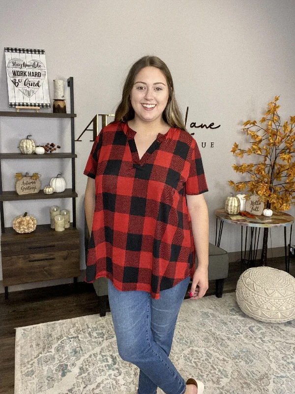 Go The Distance Women's Plaid Short Sleeve Top Sleek Women's 