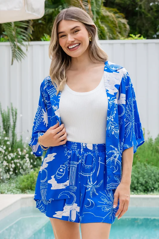Molly Shirt Aegean Print Blue Business