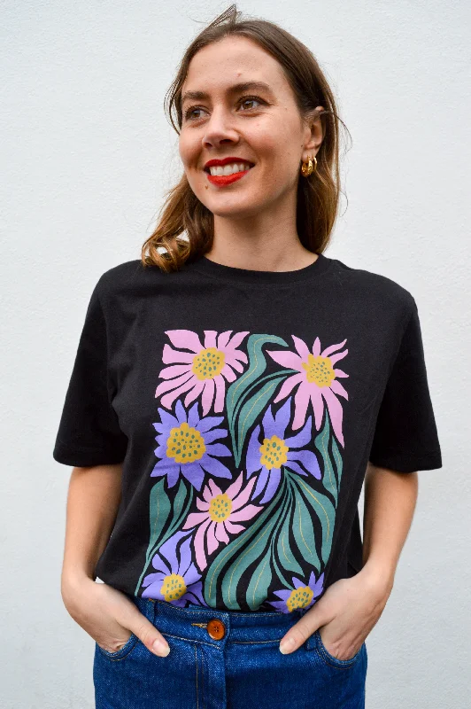 Dedicated Vadstena Daisy Block Black T-Shirt Unique Women's Upcycled