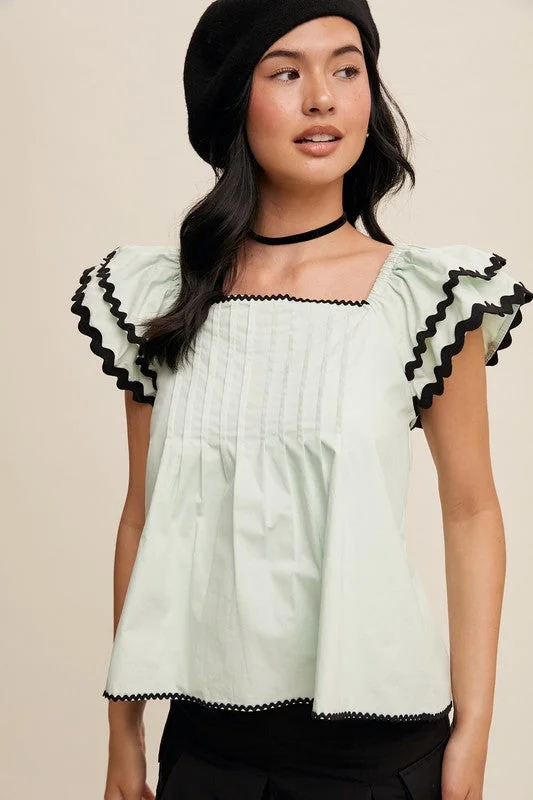 Flutter-Sleeve Pleated Blouse Bold Women's Statement