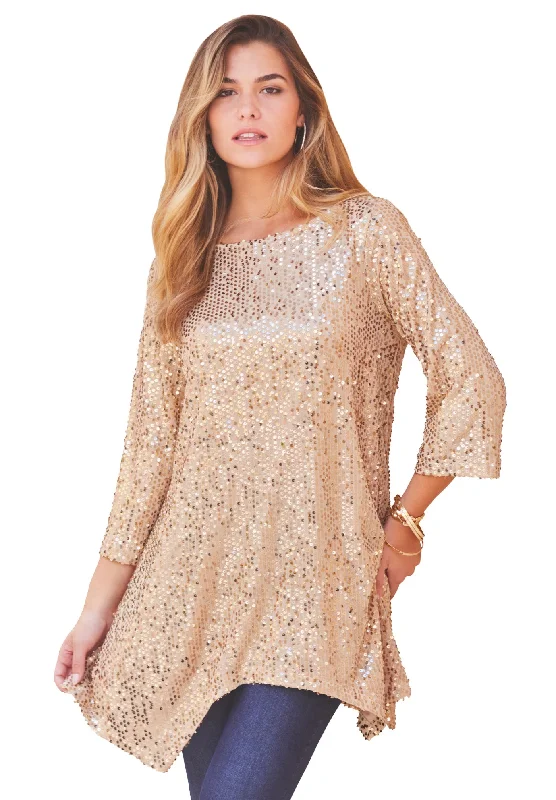 Handkerchief Hem Sequin Tunic Feminine Women's Style 