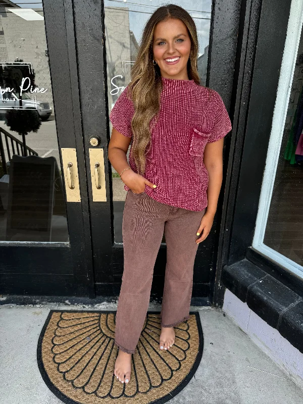 Wine short sleeve sweater Sophisticated Women's Tailored