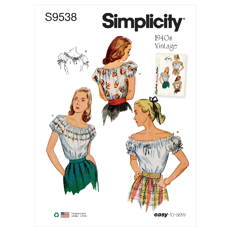 Simplicity 9538 Vintage Forties Blouses pattern Polished Women's Silk