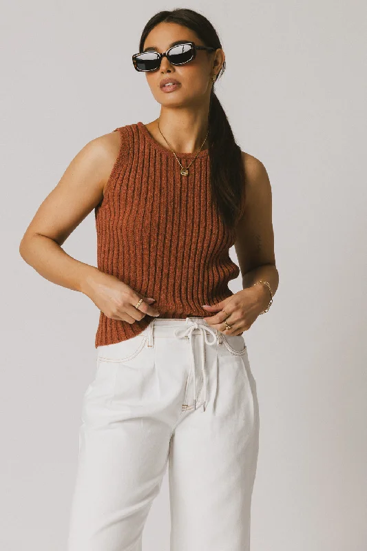 Riley Ribbed Top in Clay Classic Women's Tweed