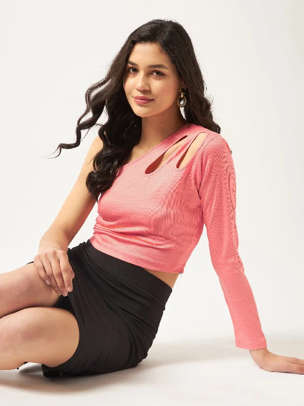 Women's Solid One-shoulder Rib Top Country