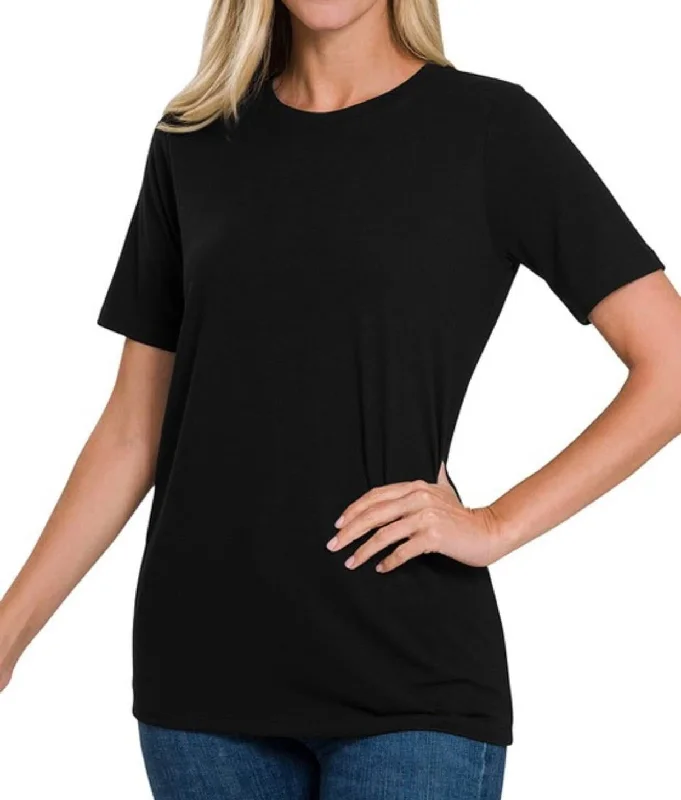 Classic Crew Solid Short Sleeve Tee Black Practical Women's Multi - 