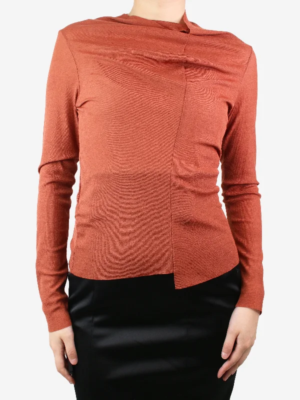 Red high-neck sheer top - size M Sleek Women's 
