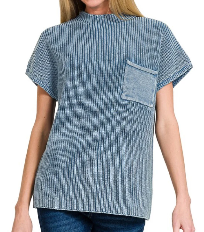 Washed Short Sleeve Sweater Dusty Blue purpose