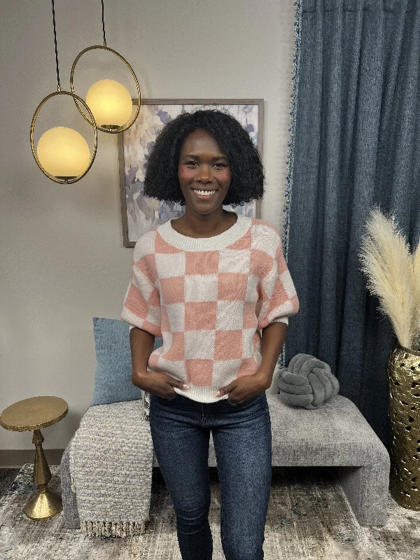 Giving My All Women's Modern Checker Short Puff Sleeve Top Tough Women's Military - inspired
