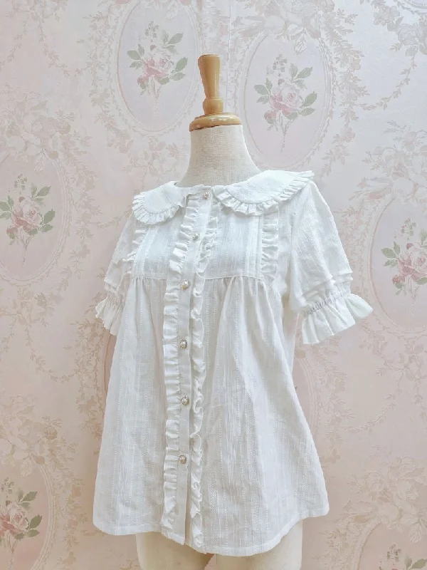 Yilia~Short Sleeve Cotton Lolita Blouse Summer Shirt Confident Women's High - fashion