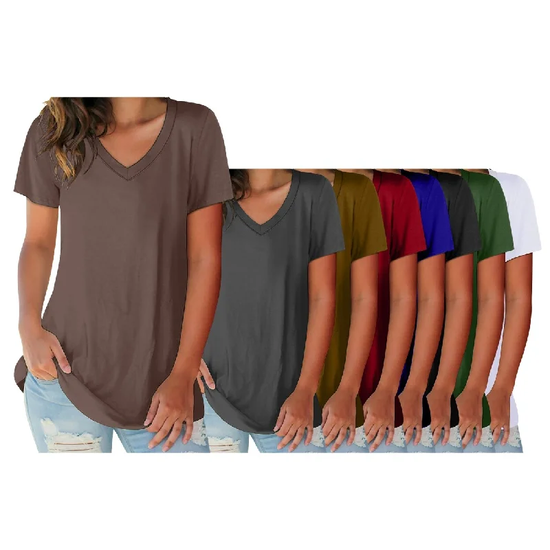 5Pack Womens Ultra Soft Cotton Blend VNeck Short Sleeve Shirts Various Colors Dapper Women's Bow - adorned
