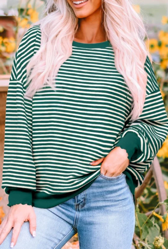 Green Stripe Knit Top Refined Women's Hand - crafted