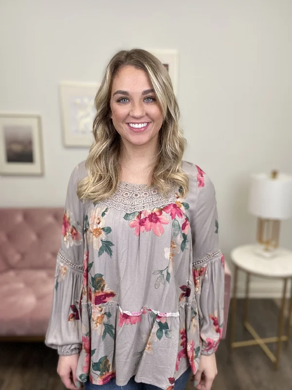 Going All Over Women's Ruffled Lace Long Sleeve Top Laid - back Women's Style
