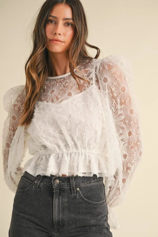 Floral Embellished Peplum Top Confident Women's Power